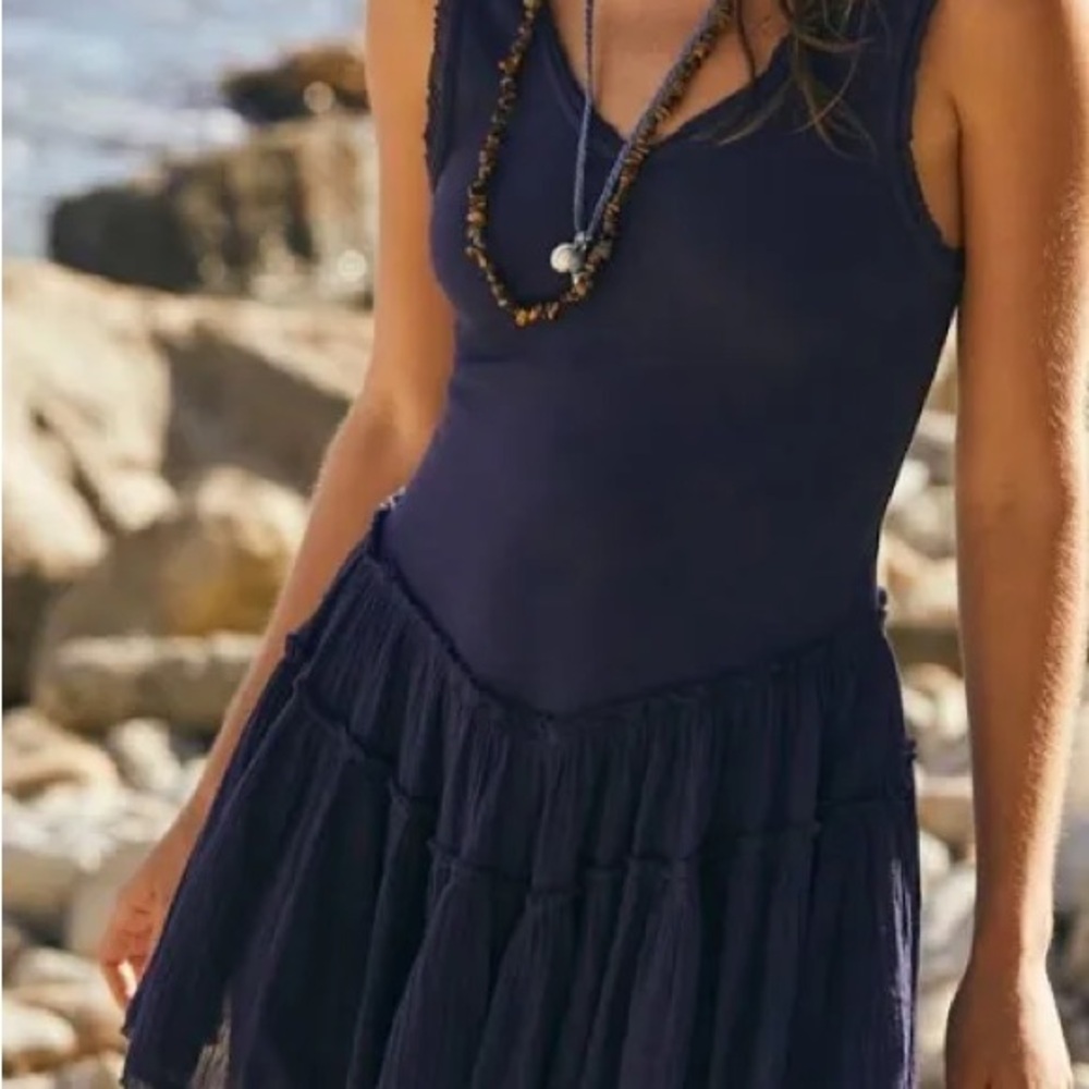 Free People Midnight Blue Izi Drop Waist mini dress